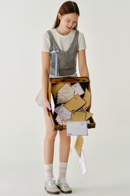 채워진 모찌 울 니트 조끼 