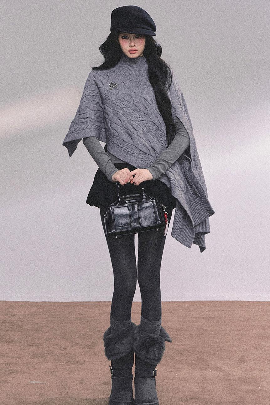 Twist Gray Knit Sweater Cloak