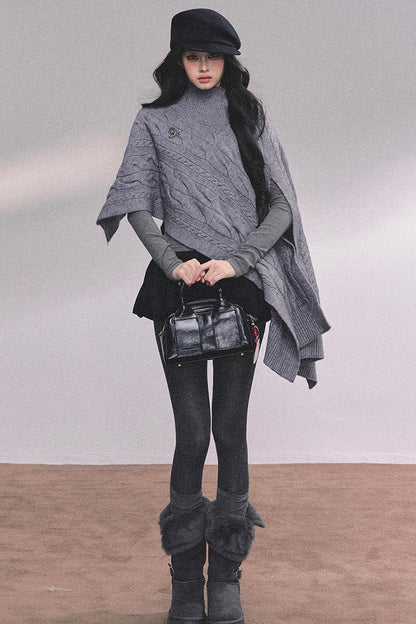 Twist Gray Knit Sweater Cloak