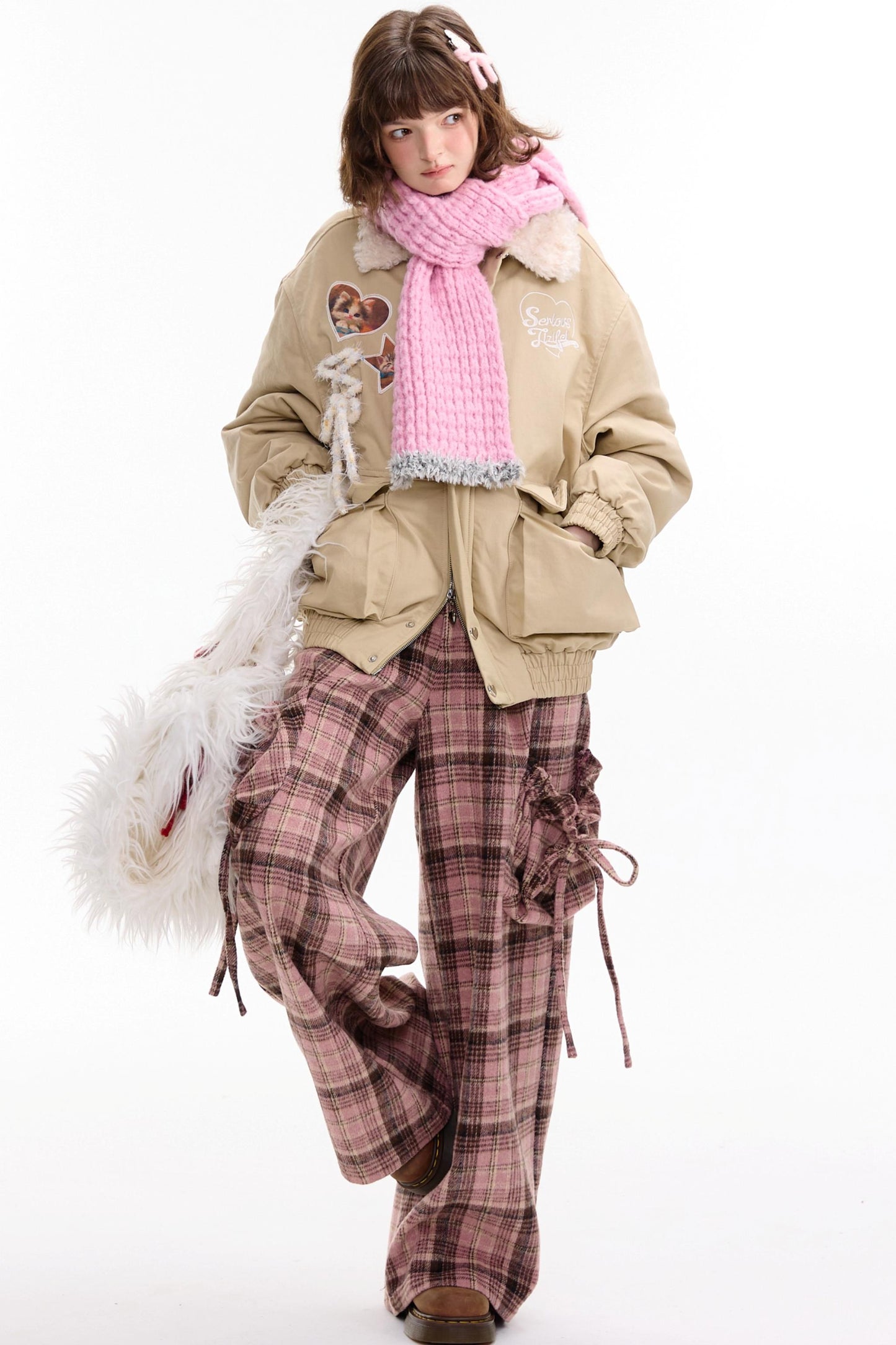 Cat Pattern Workwear Style Slimming Cotton Jacket