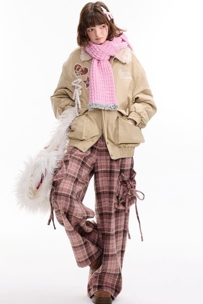 Cat Pattern Workwear Style Slimming Cotton Jacket