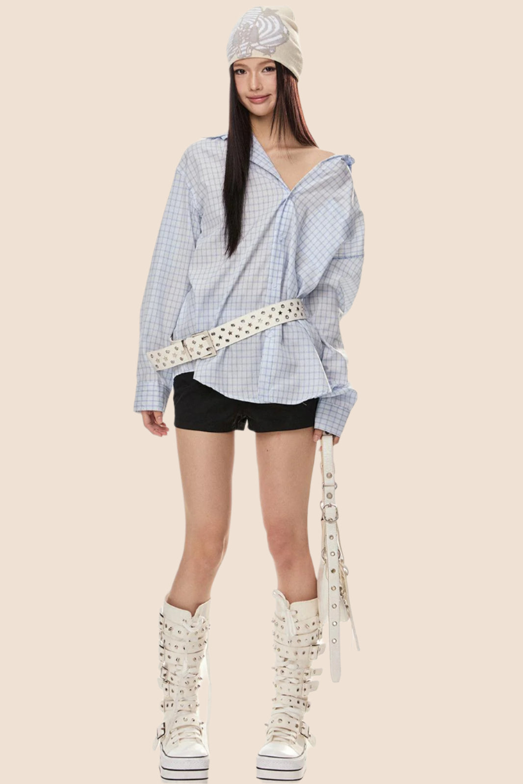 EZEK 아메리칸 레트로 더블 칼라 체크 셔츠 여성용 루즈 슬림 셔츠 재킷 봄 신상 트렌디 브랜드 