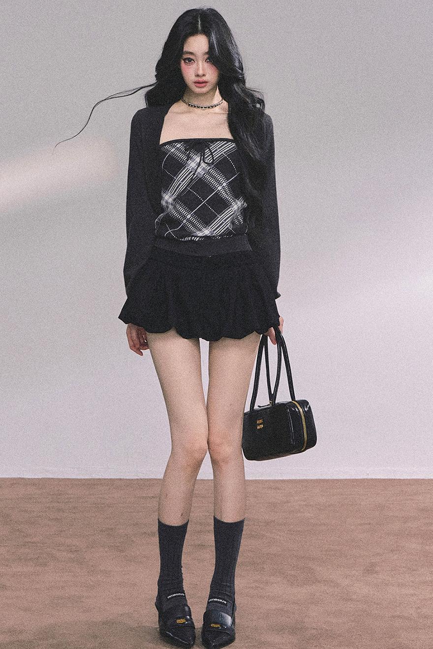 American Plaid Knitted Sweater Womens Two-Piece Set