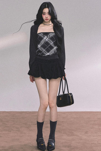 American Plaid Knitted Sweater Womens Two-Piece Set