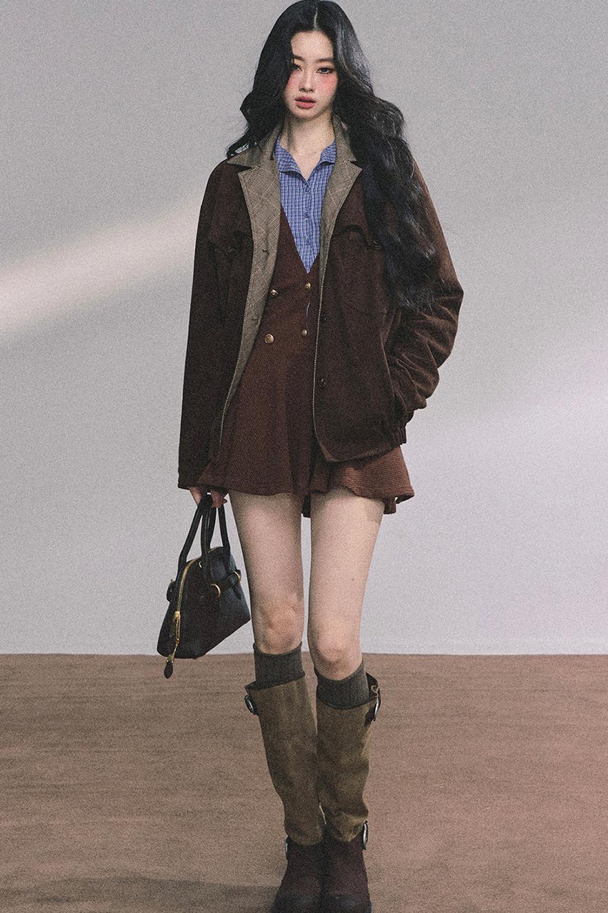 French Plaid Knitted Dress