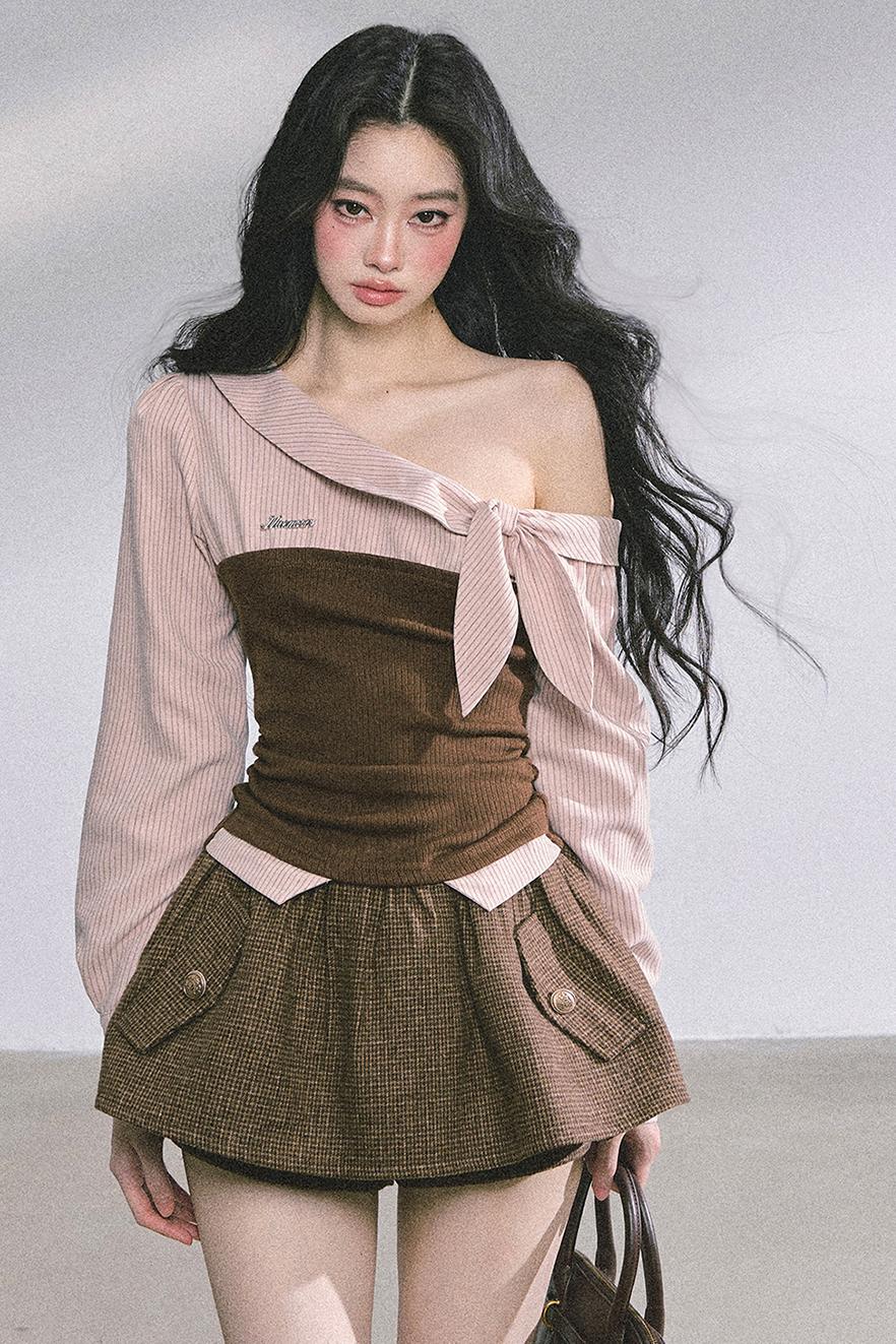 Korean Long-Sleeved Plaid Shirt