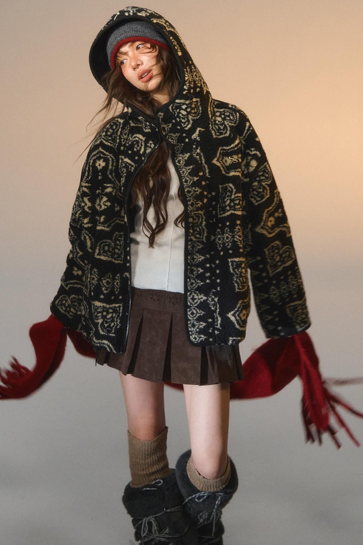 Jacquard Fleece Hooded Jacket