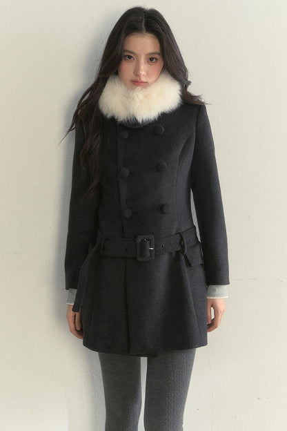 Gentle Lady Double-Breasted Mid-Length Coat Set-Up