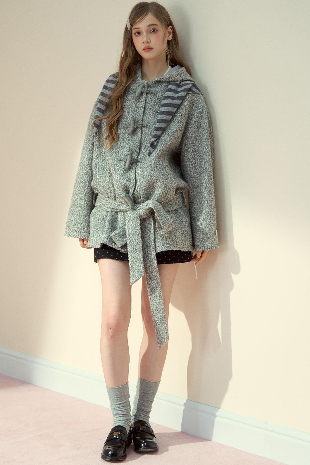 Light Gray Wool Horn Buckle Jacket