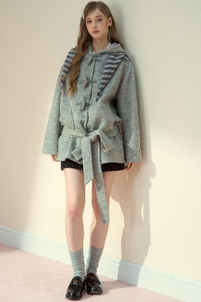Light Gray Wool Horn Buckle Jacket