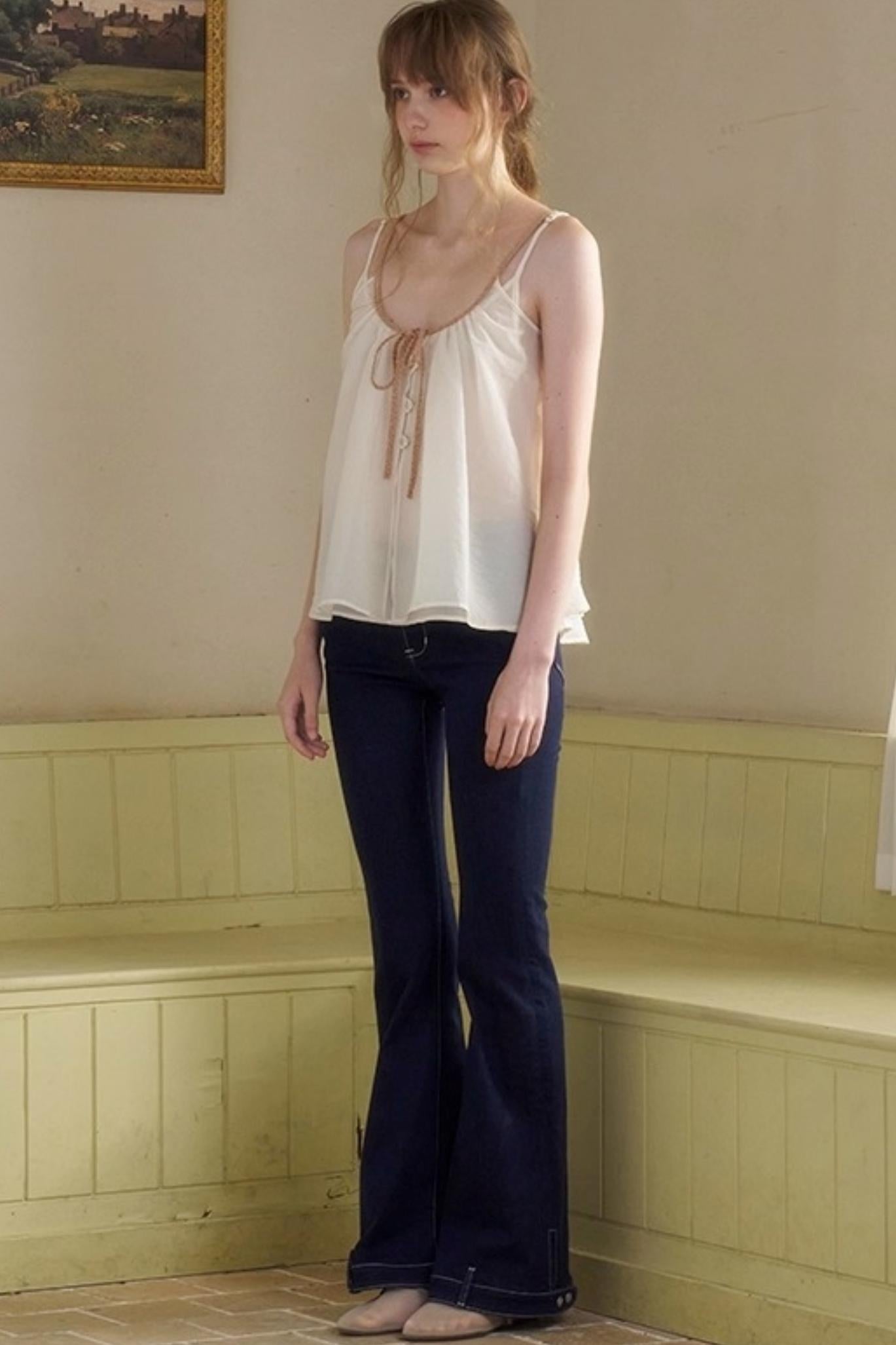 White Lace-up Camisole Set