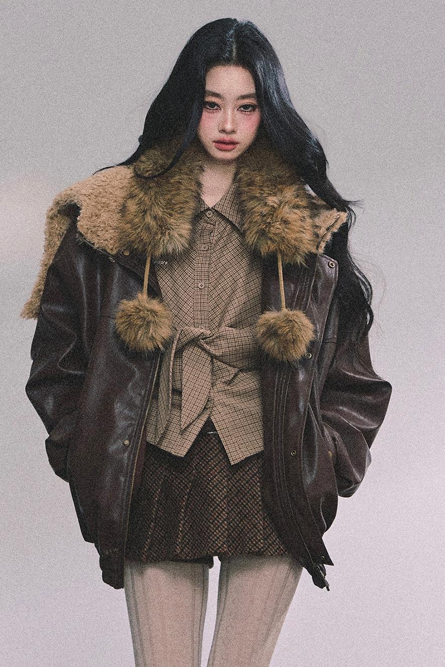 Autumn Navy Lambswool Leather Jacket