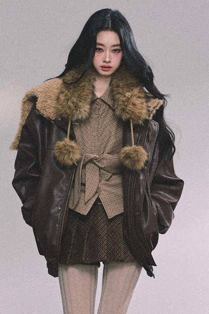 Autumn Navy Lambswool Leather Jacket