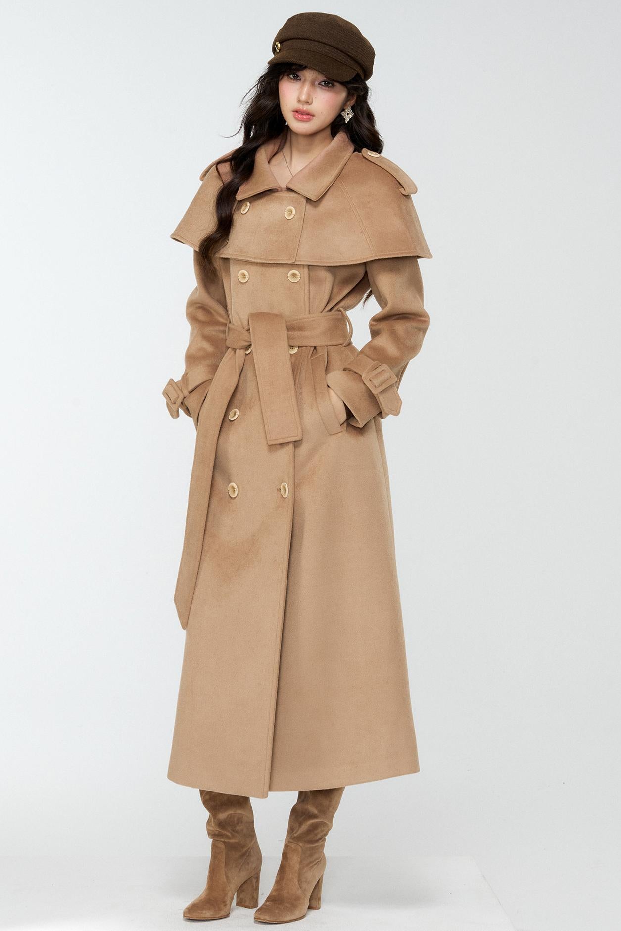 Coffee-Colored Woolen Cloak Coat Set-Up