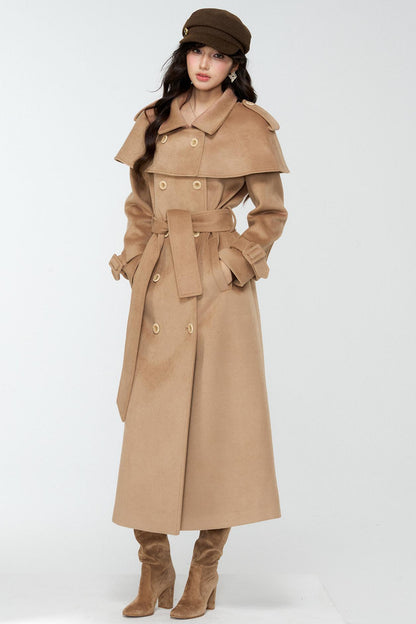 Coffee-Colored Woolen Cloak Coat Set-Up