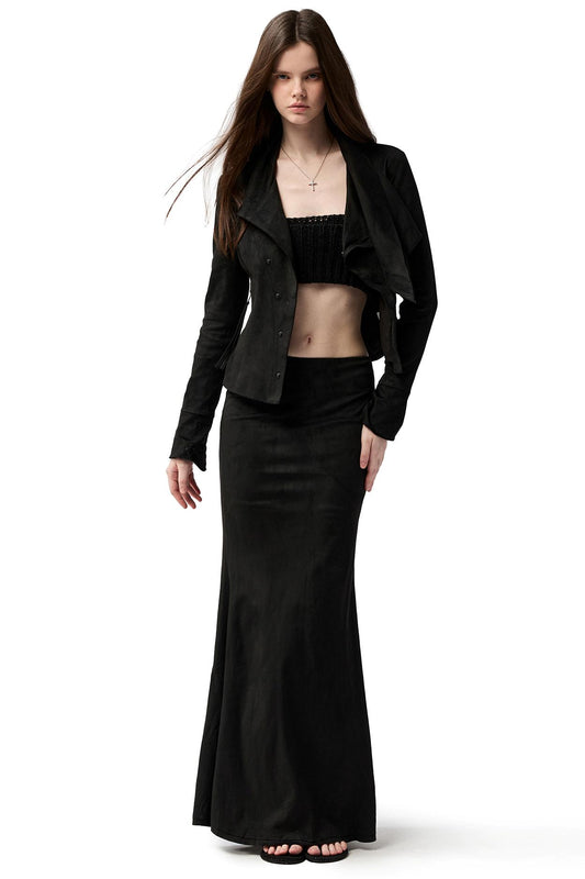 Temperament Black Suede Jacket Set-Up