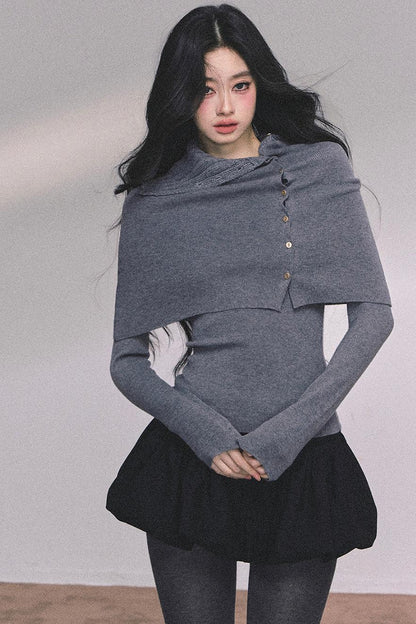 Korean Knit T-Shirt Shawl Set