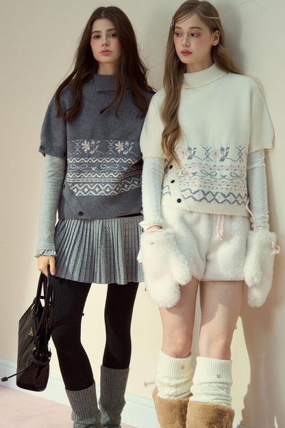 Gray Wool Polka Dot Pleated Skirt