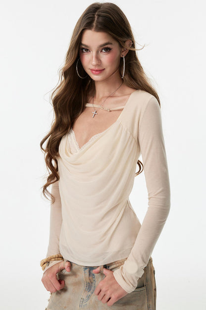 Swing Chiffon V-neck Long Sleeve Shirt