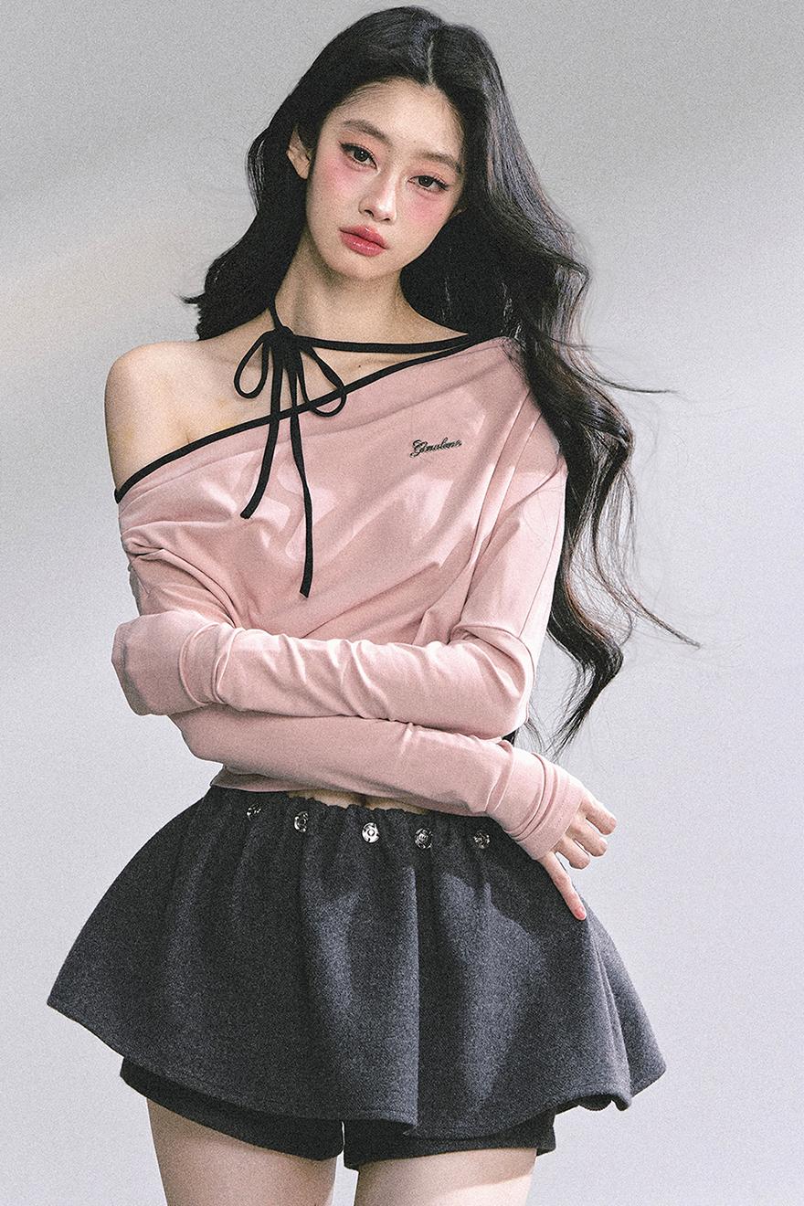 Korean Autumn Gray Halterneck Top