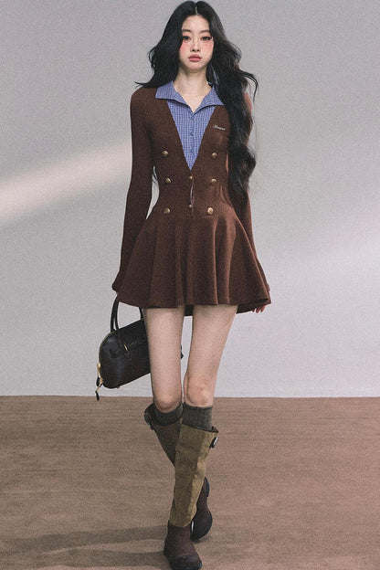 French Plaid Knitted Dress