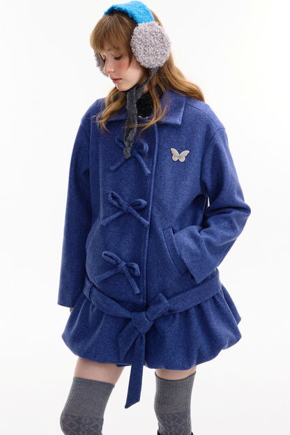 American Retro Bow Pocket Woolen Coat