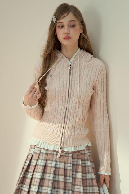 Milk Powder Fur Collar Knit Jacket