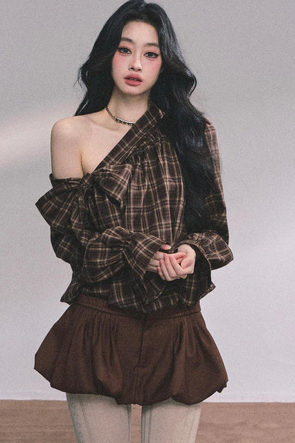 French Bow Plaid Shirt