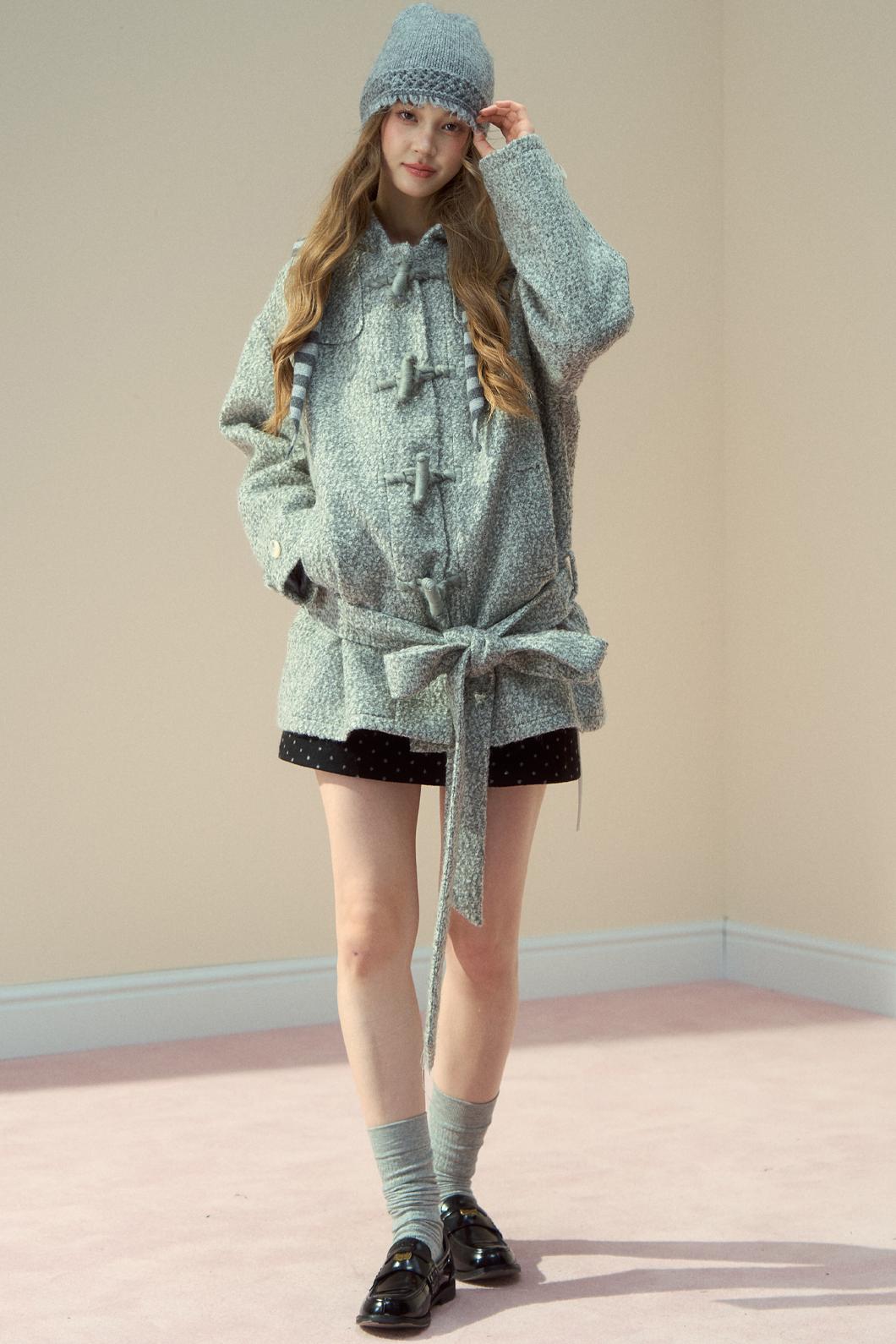 Light Gray Wool Horn Buckle Jacket