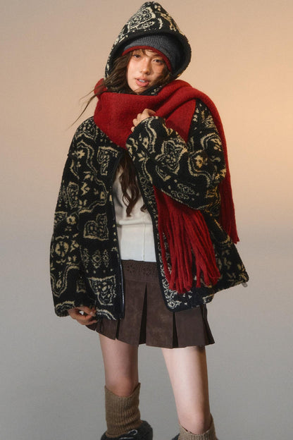 Jacquard Fleece Hooded Jacket