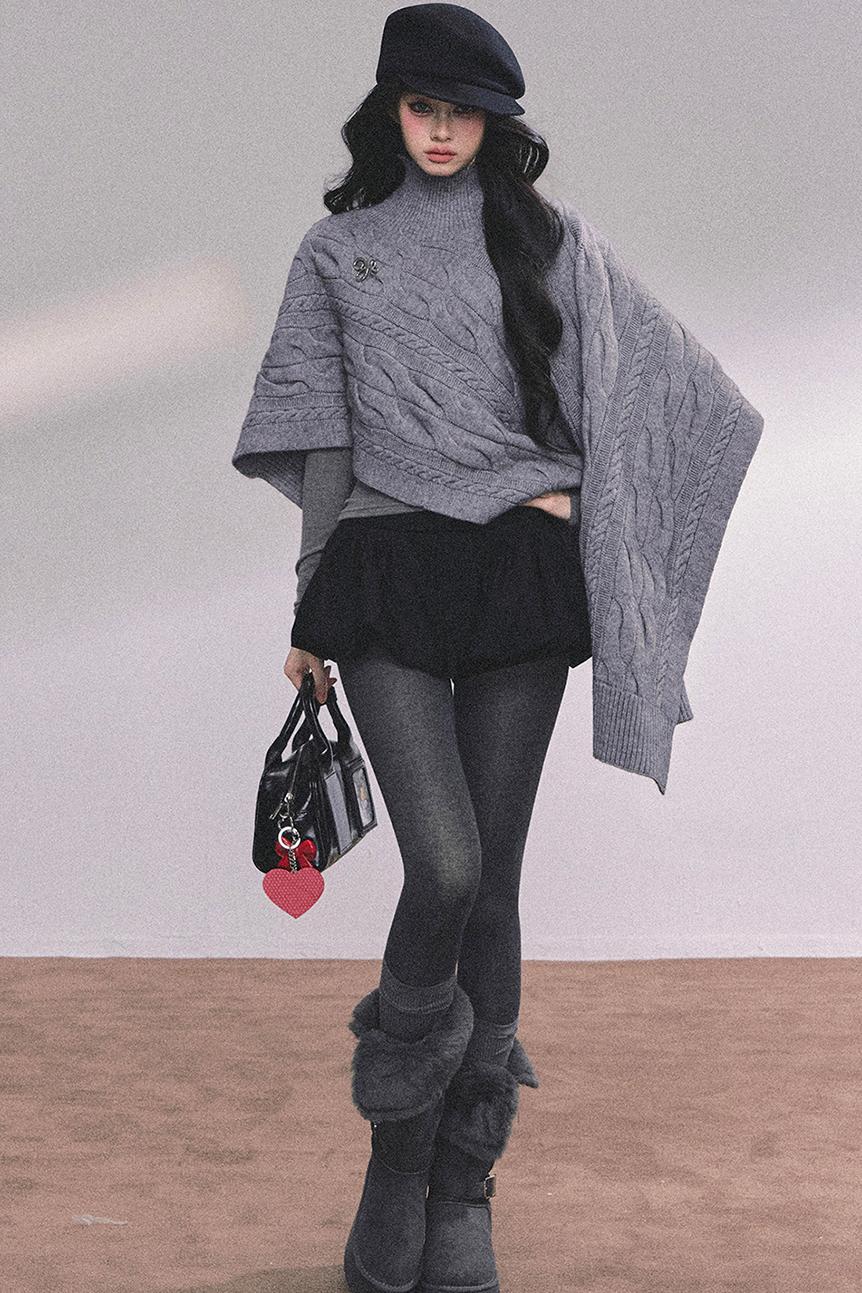 Twist Gray Knit Sweater Cloak