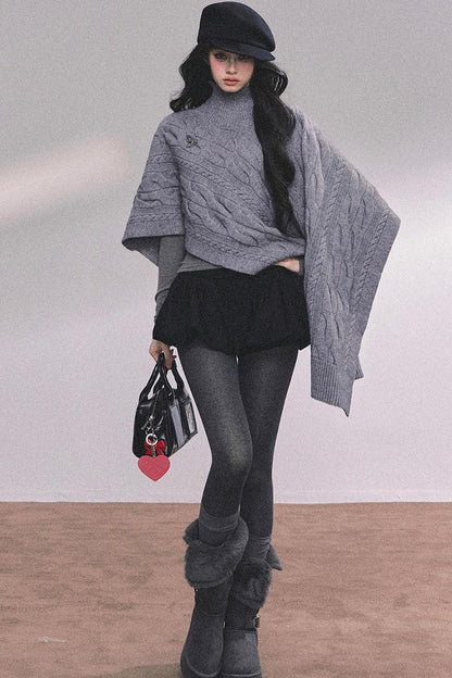 Twist Gray Knit Sweater Cloak