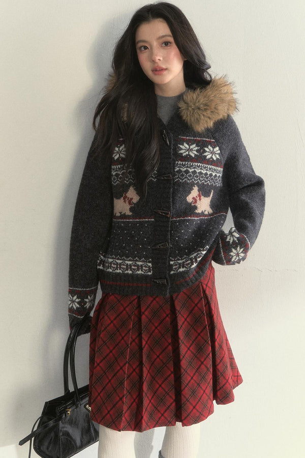 Dark Gray Fair Isle Knitted Jacket Set-Up