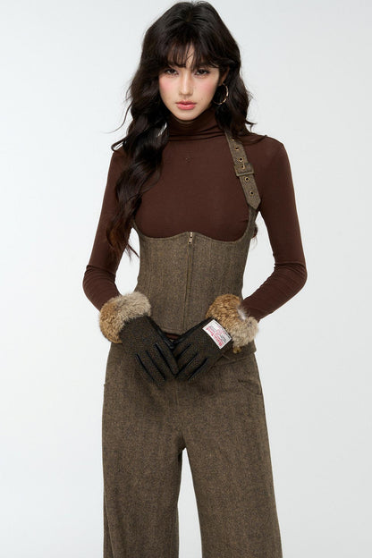 Elegant Woolen Tweed Vest Pants Set-Up