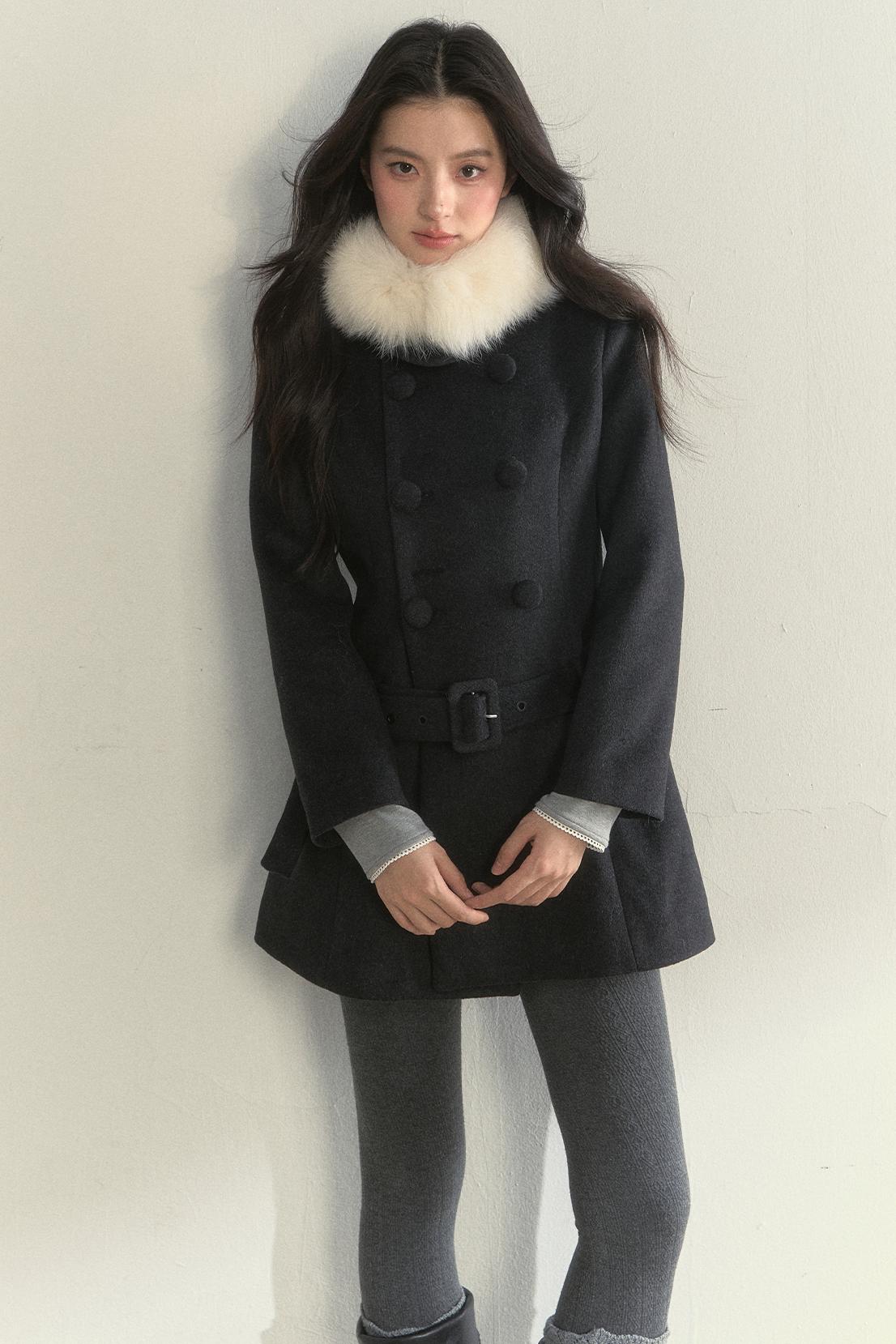 Gentle Lady Double-Breasted Mid-Length Coat Set-Up