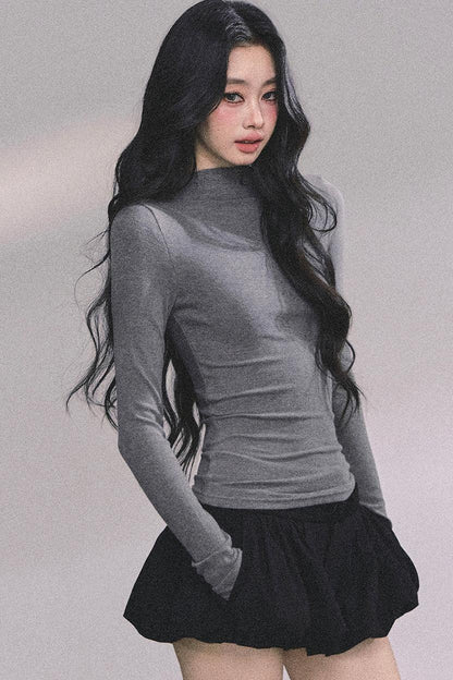 Semi-High-Neck Long-Sleeved Autumn Inner T-Shirt Top