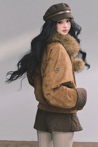 Hazelnut Velvet Jacket Skirt Set-Up