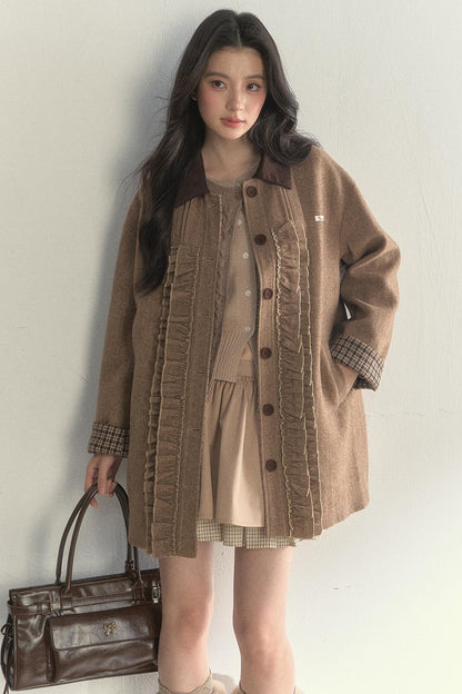 Vintage Khaki Houndstooth Wool Coat