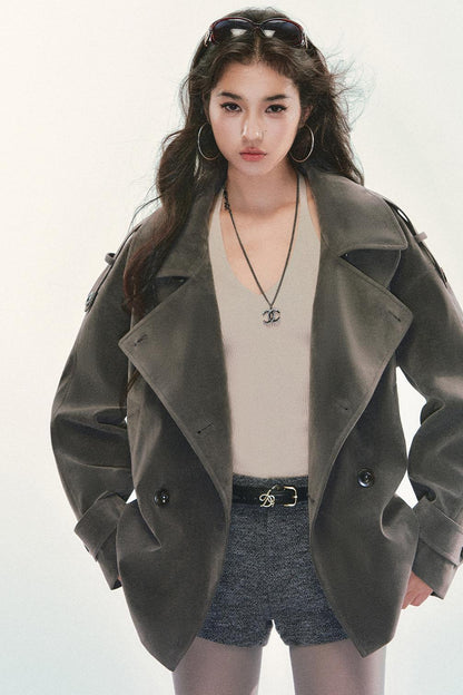 Grey Suede Trench Coat