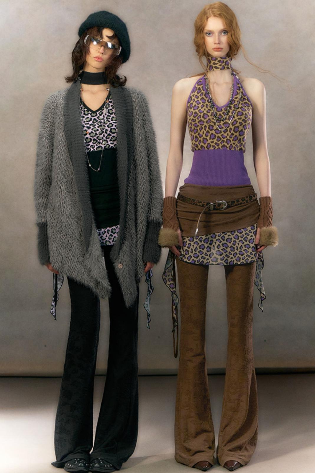 Retro Leopard Print Cardigan Set-Up