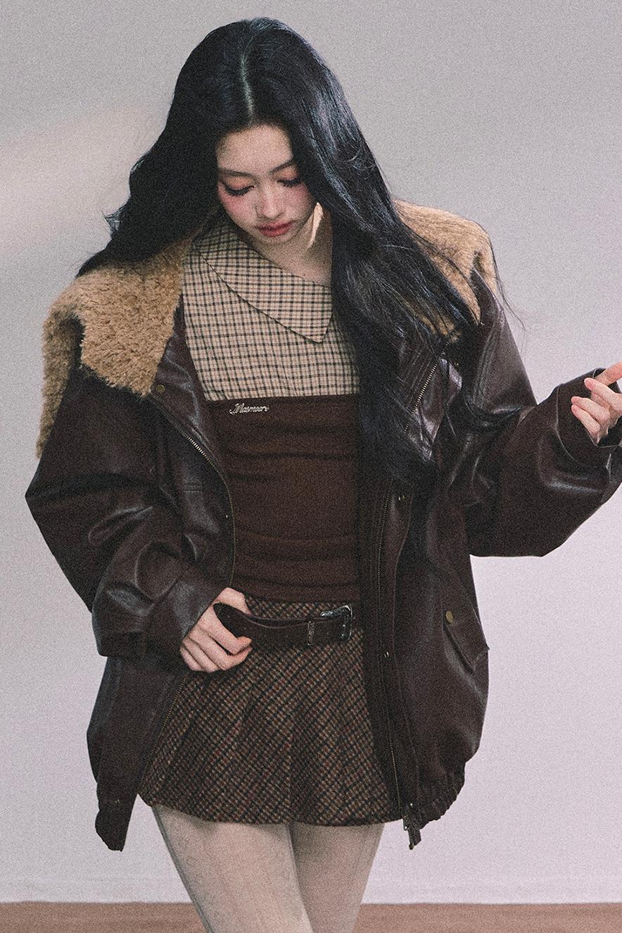 Autumn Navy Lambswool Leather Jacket