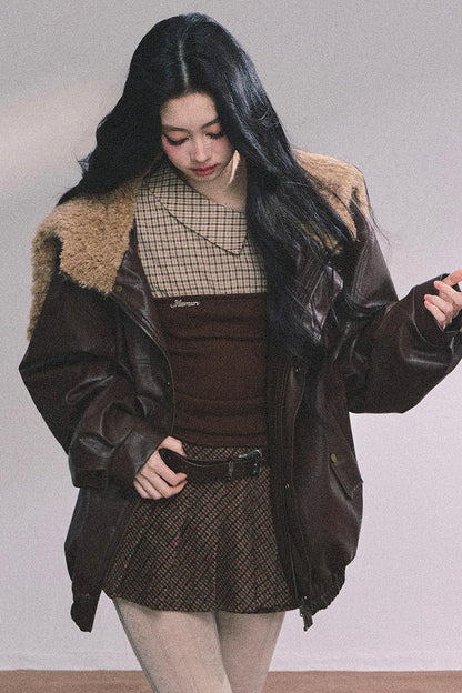 Autumn Navy Lambswool Leather Jacket