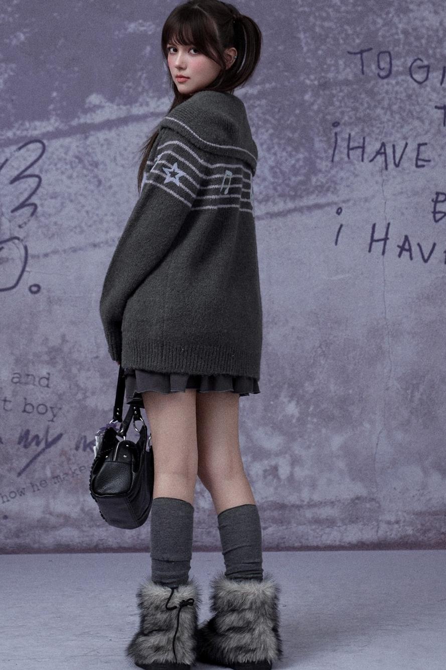 Sweet Cool Lapel Knit Sweater