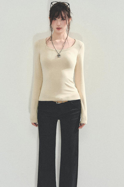Slimming U-Neck Long-Sleeved T-Shirt