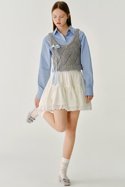 채워진 모찌 울 니트 조끼 