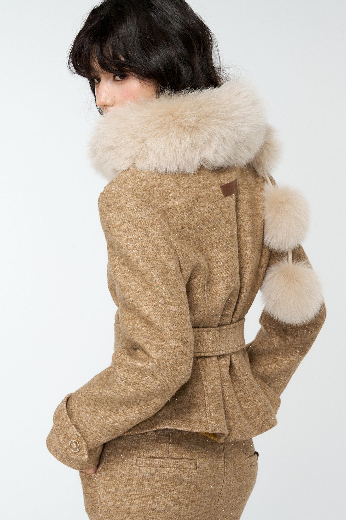 Khaki Tweed Jacket And Skirt Set-Up