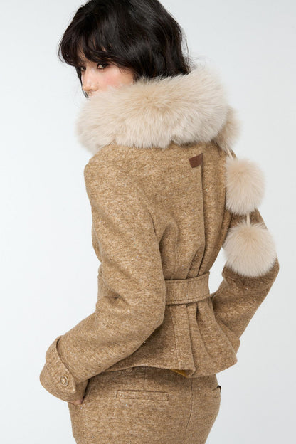 Khaki Tweed Jacket And Skirt Set-Up