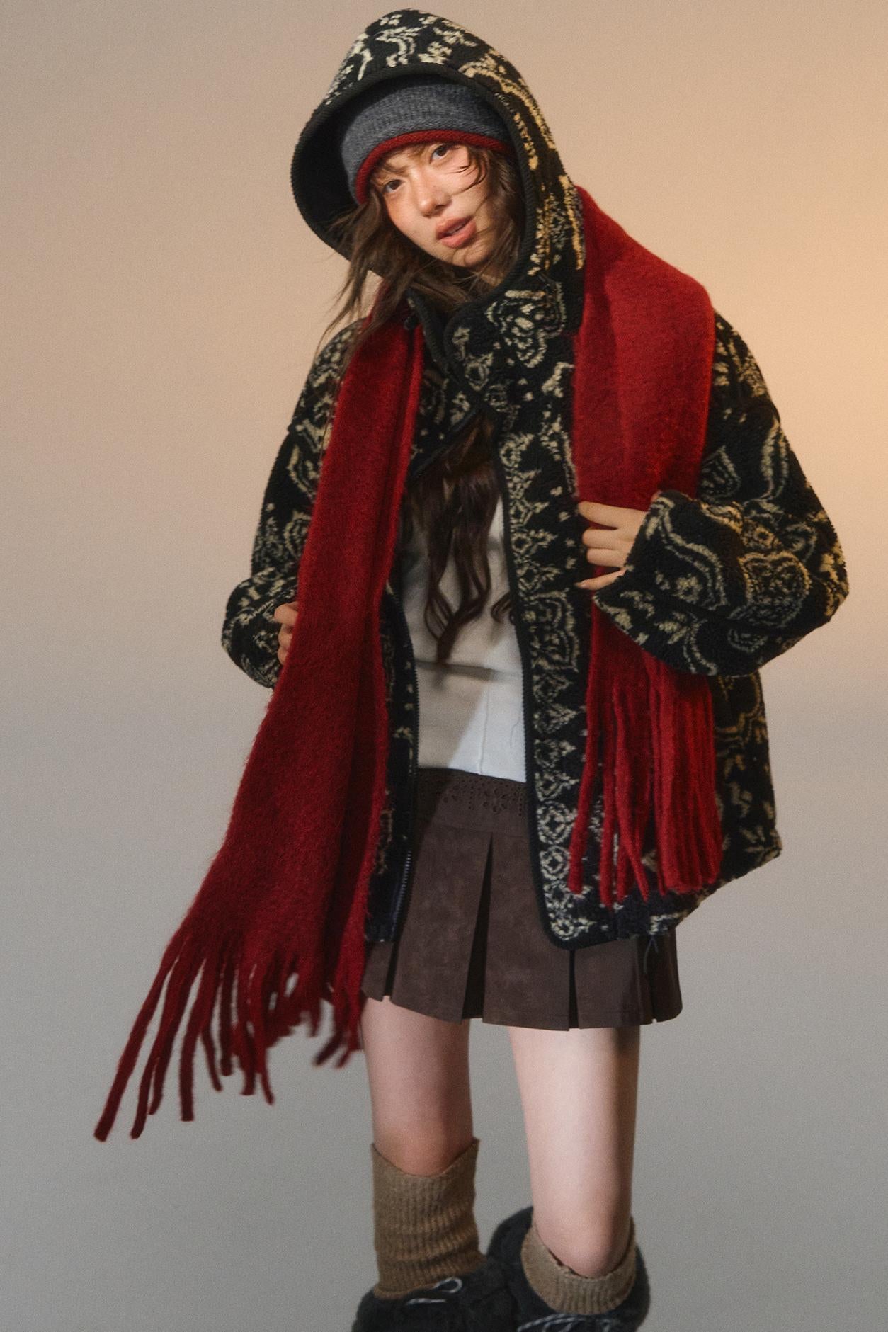 Jacquard Fleece Hooded Jacket