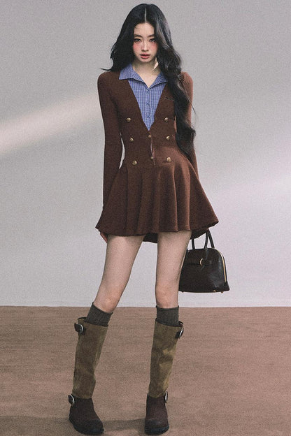 French Plaid Knitted Dress