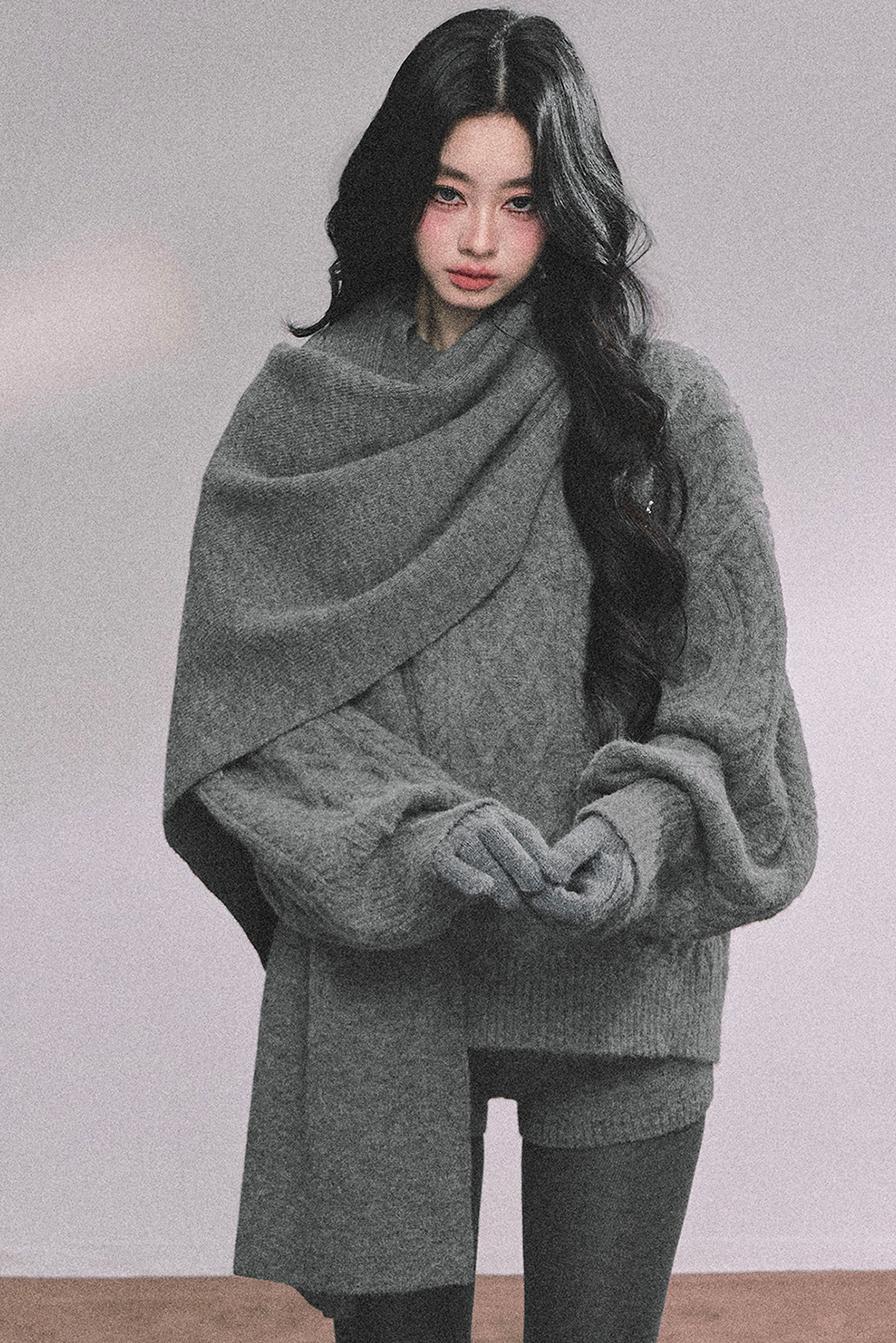 Winter Knitted Scarf Sweater Shorts Set-Up